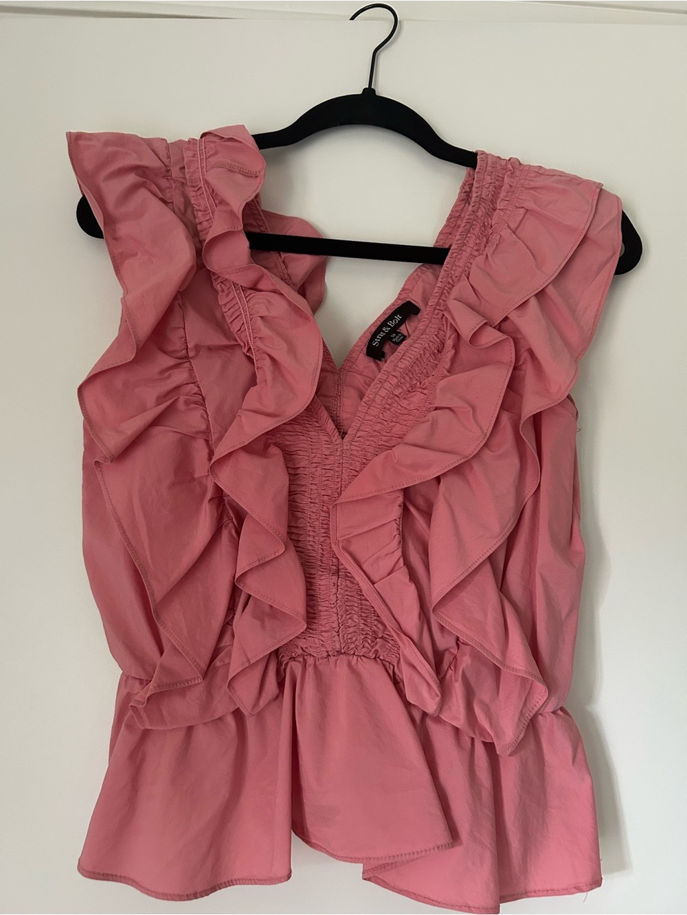 Pink Ruffled V-Neck Blouse
